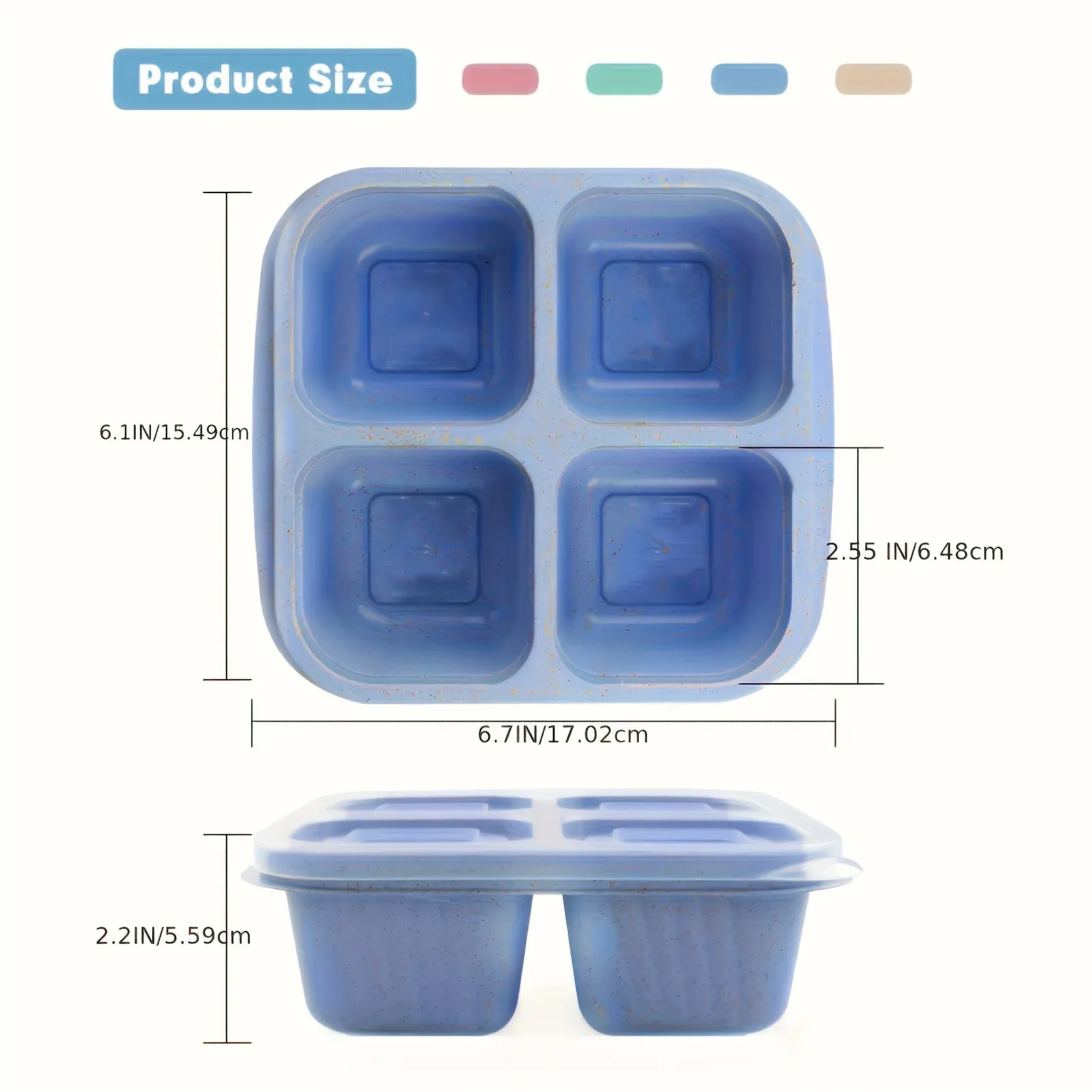 Boîte à bento en paille de blé de qualité supérieure – Récipient repas 4 compartiments avec couvercle transparent, compatible lave-vaisselle 4