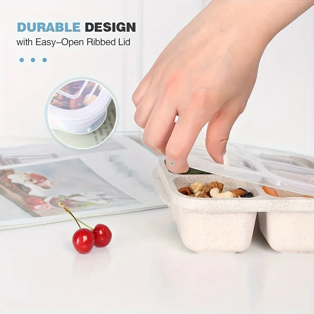Boîte à bento en paille de blé de qualité supérieure – Récipient repas 4 compartiments avec couvercle transparent, compatible lave-vaisselle 6