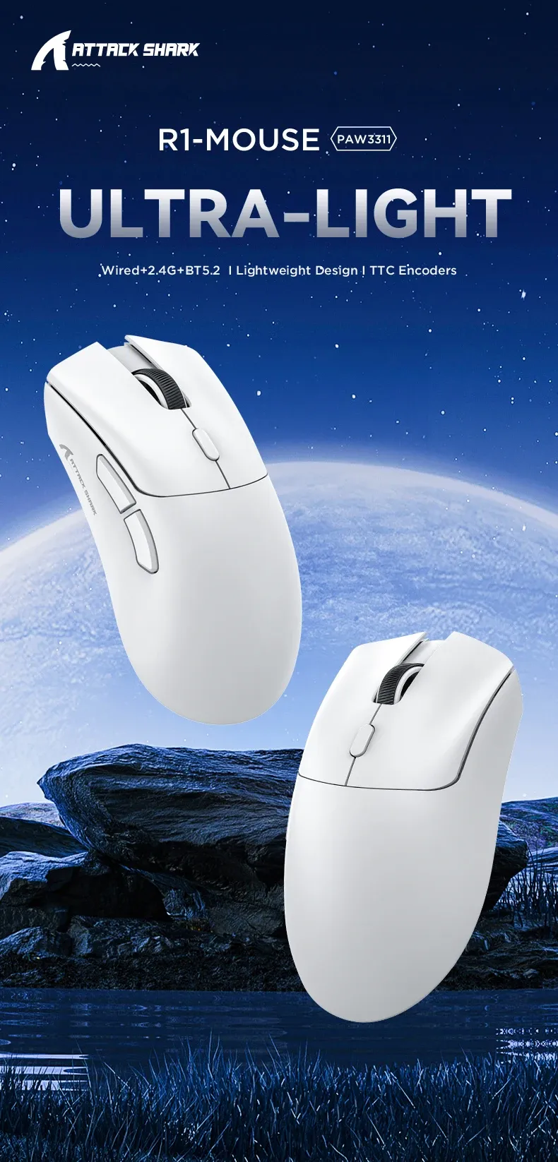 Souris de jeu sans fil Attack Shark R1 et X11, vue d'ensemble