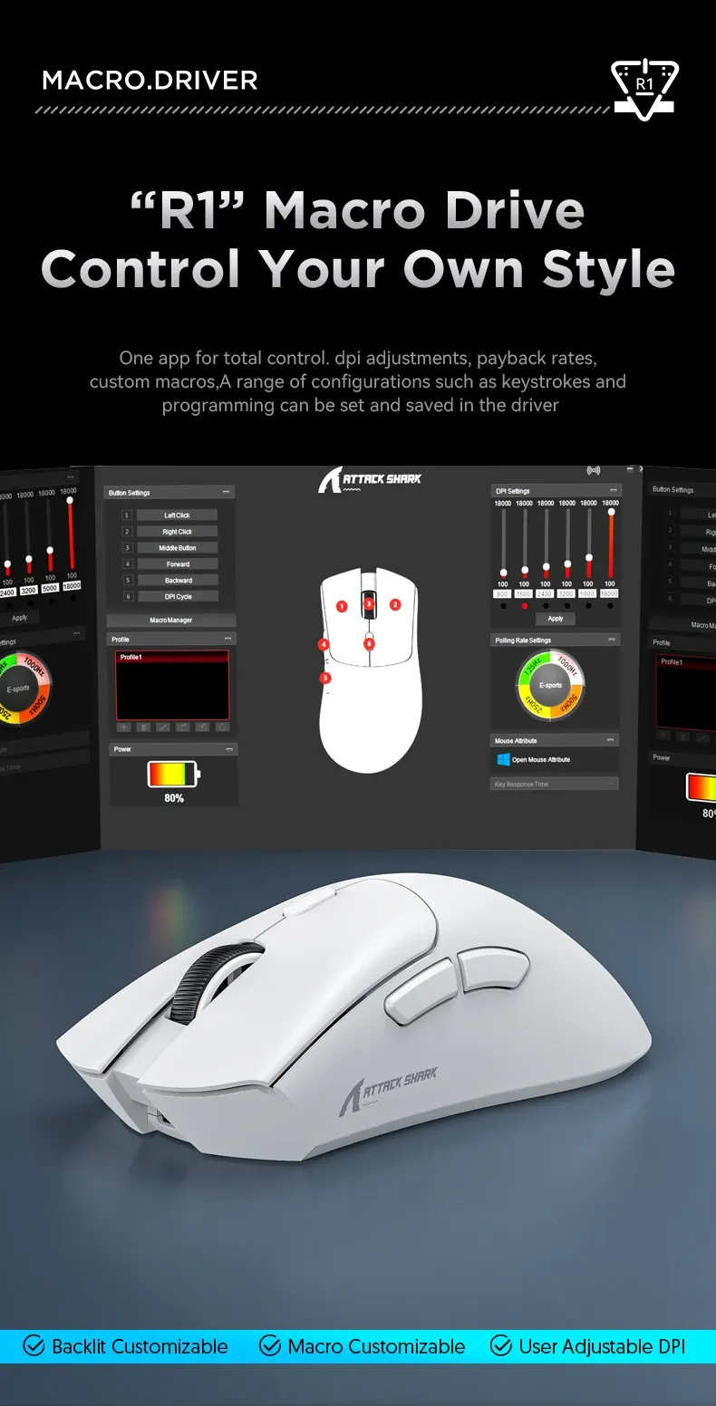 Souris de jeu Attack Shark, accessoires de charge