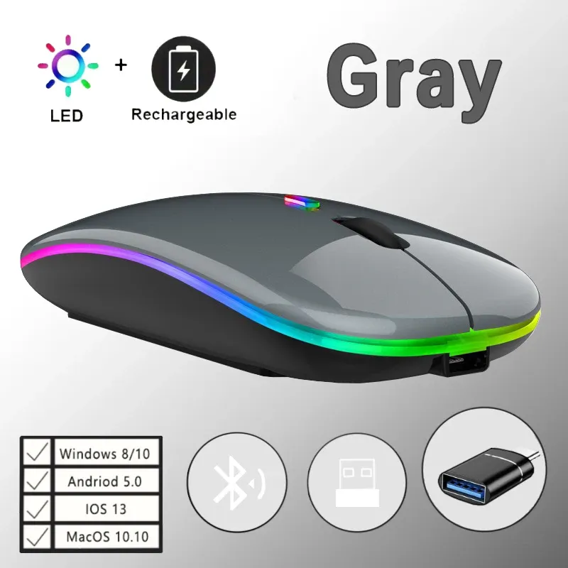 Souris de jeu sans fil rechargeable à rétroéclairage LED, Bluetooth, avec adaptateur USB-C, compatible Mac, ordinateur portable, PC et Windows 14