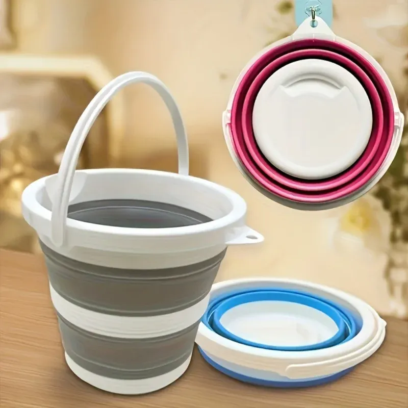 Seau pliable portable 5/10 L, durable, gain de place, facile à ranger, idéal pour le lavage de voiture, le camping, la pêche et les voyages en plein air 2