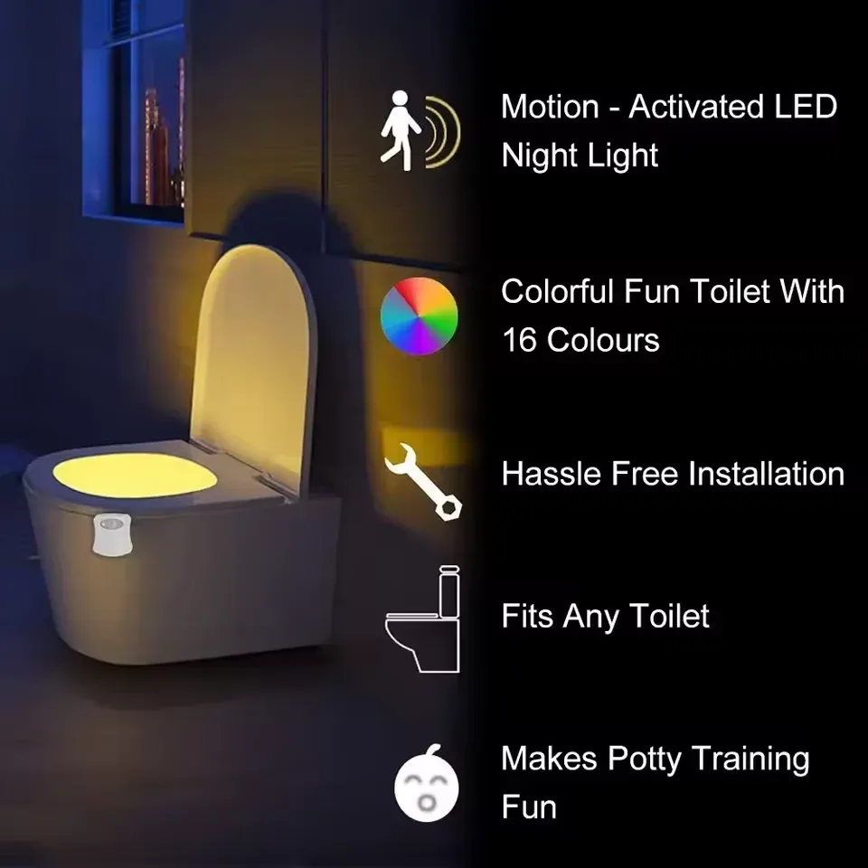 Veilleuse LED RGB sans fil à capteur de mouvement, 8/16 couleurs, pour toilettes et salle de bain 5