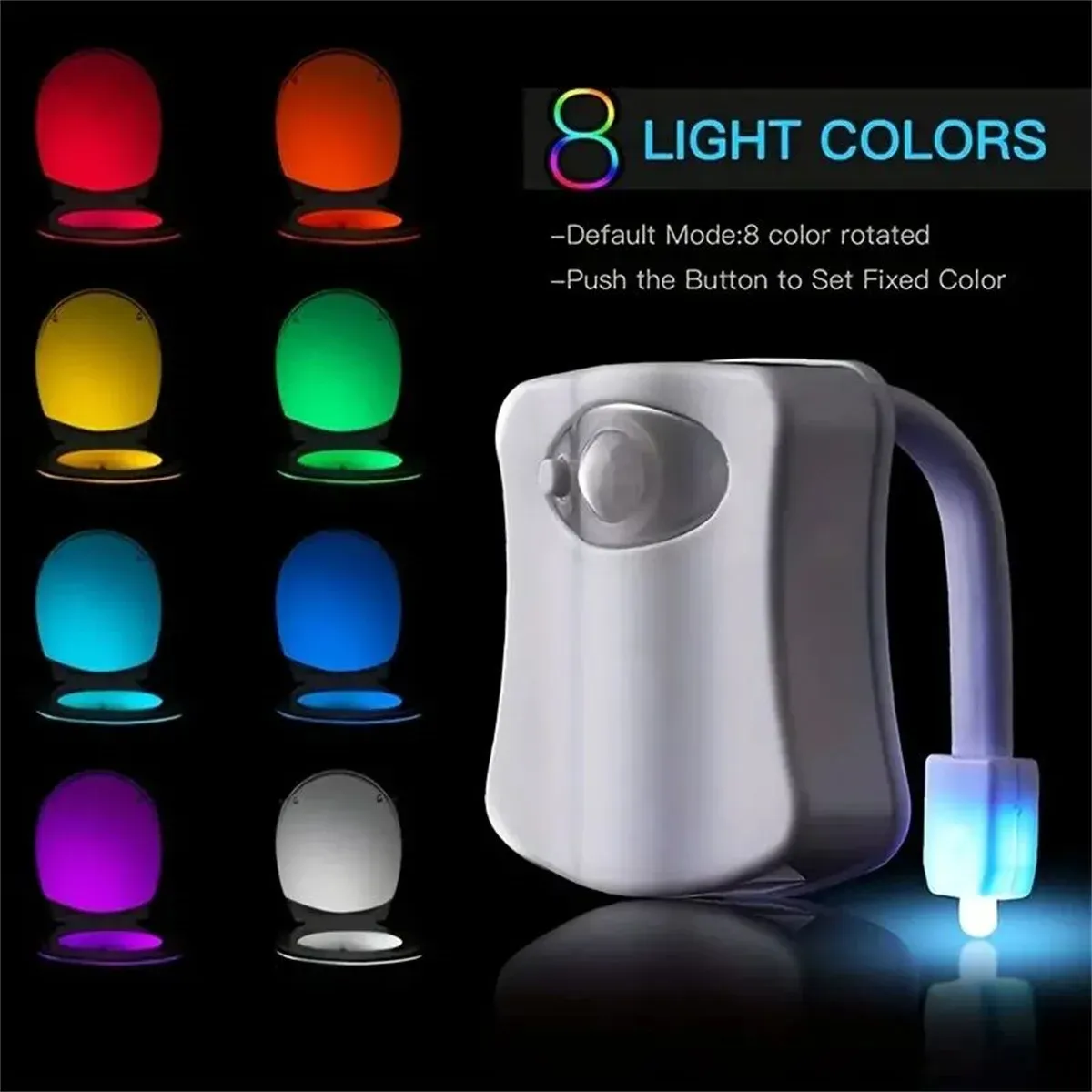 Veilleuse LED RGB sans fil à capteur de mouvement, 8/16 couleurs, pour toilettes et salle de bain 8