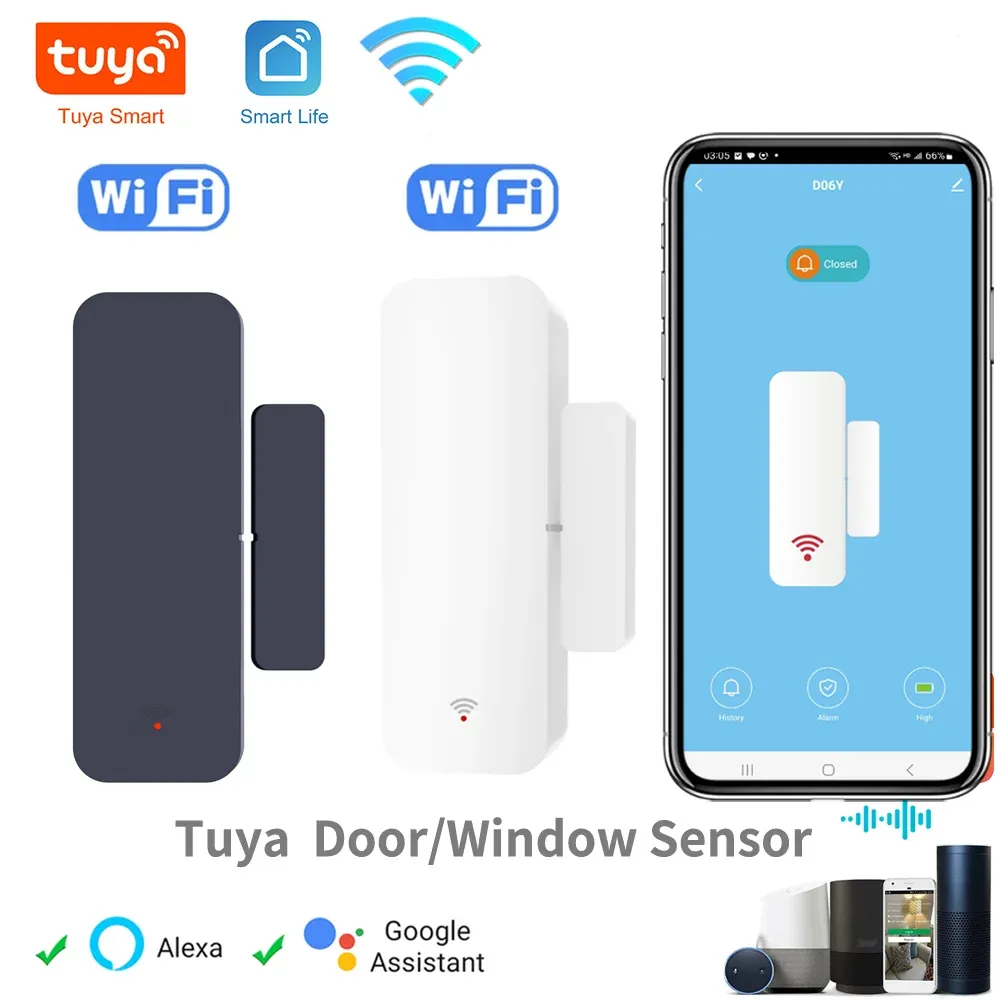 Capteur de porte et fenêtre Wi-Fi Tuya, détecteur d'ouverture magnétique pour alarme de sécurité, compatible avec Alexa et Google Home - Image 1