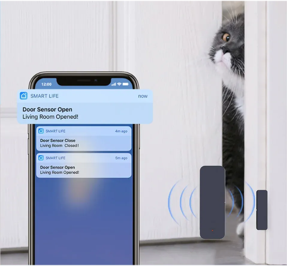 Capteur de porte et fenêtre Wi-Fi Tuya, détecteur d'ouverture magnétique pour alarme de sécurité, compatible avec Alexa et Google Home 2