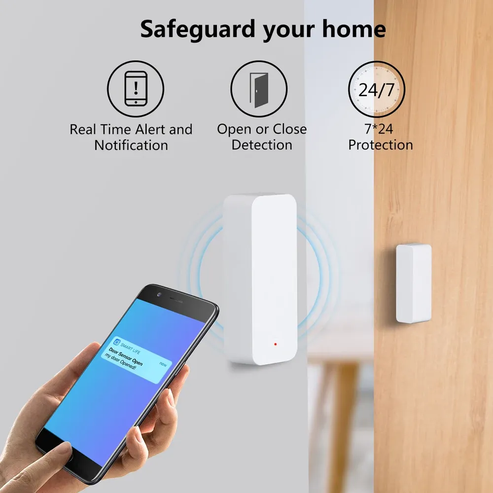 Capteur de porte et fenêtre Wi-Fi Tuya, détecteur d'ouverture magnétique pour alarme de sécurité, compatible avec Alexa et Google Home 5