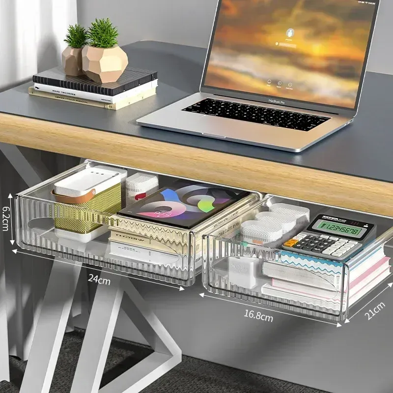 Étagère de rangement invisible à fixer sous le plateau de bureau, tiroir coulissant suspendu à grande capacité 3
