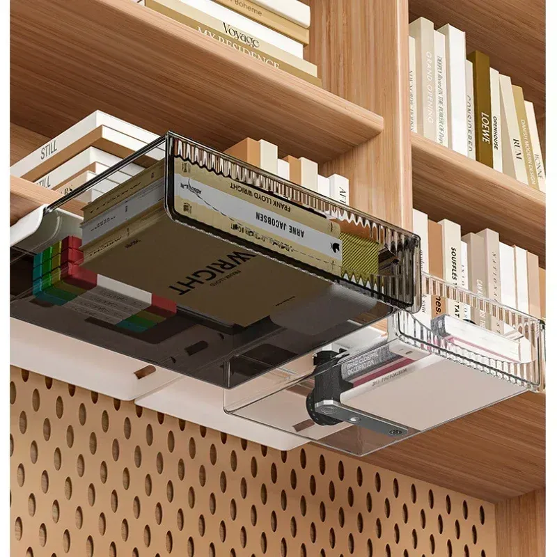 Étagère de rangement invisible à fixer sous le plateau de bureau, tiroir coulissant suspendu à grande capacité 4