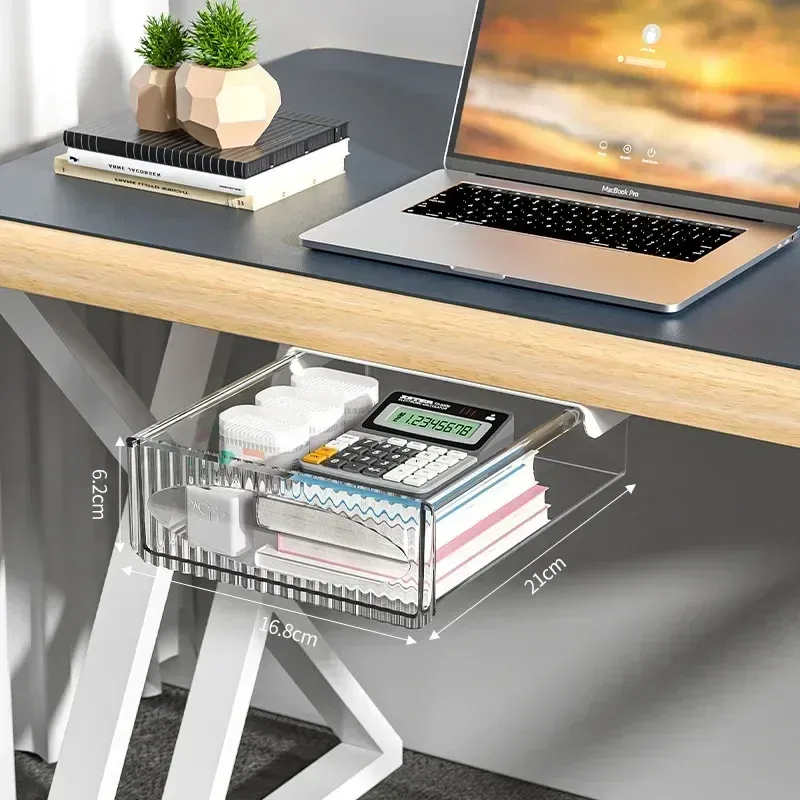 Étagère de rangement invisible à fixer sous le plateau de bureau, tiroir coulissant suspendu à grande capacité 9
