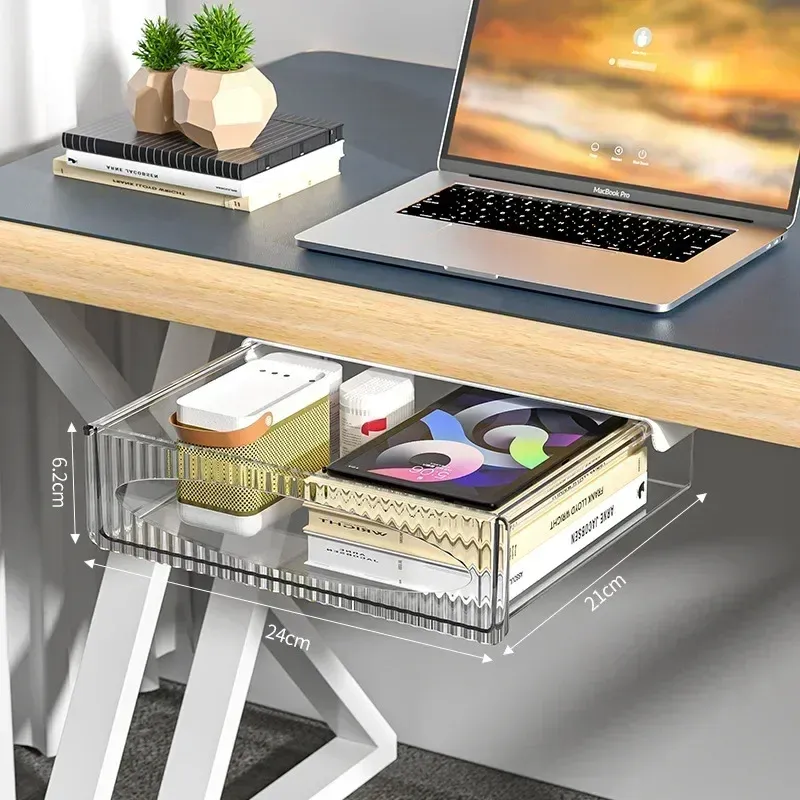 Étagère de rangement invisible à fixer sous le plateau de bureau, tiroir coulissant suspendu à grande capacité 10