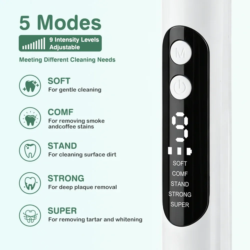 Détartreur dentaire à ultrasons intelligent, 5 modes, écran LED 4