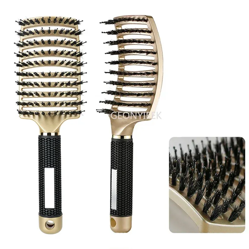 Brosse à cheveux en nylon pour femme, brosse de massage du cuir chevelu avec poils en nylon et poignée incurvée, pour salon de coiffure 4