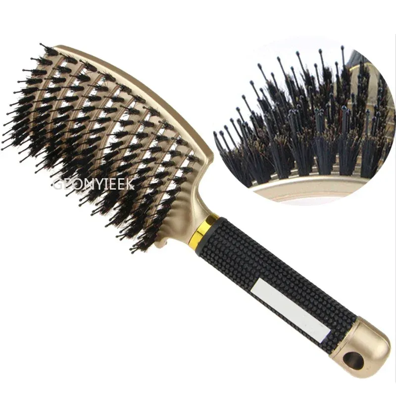 Brosse à cheveux en nylon pour femme, brosse de massage du cuir chevelu avec poils en nylon et poignée incurvée, pour salon de coiffure 6