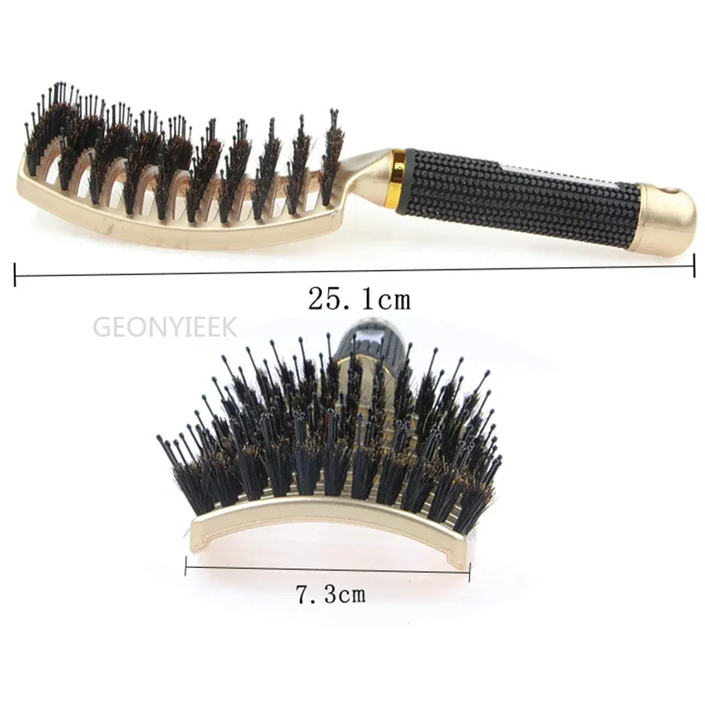 Brosse à cheveux en nylon pour femme, brosse de massage du cuir chevelu avec poils en nylon et poignée incurvée, pour salon de coiffure 5