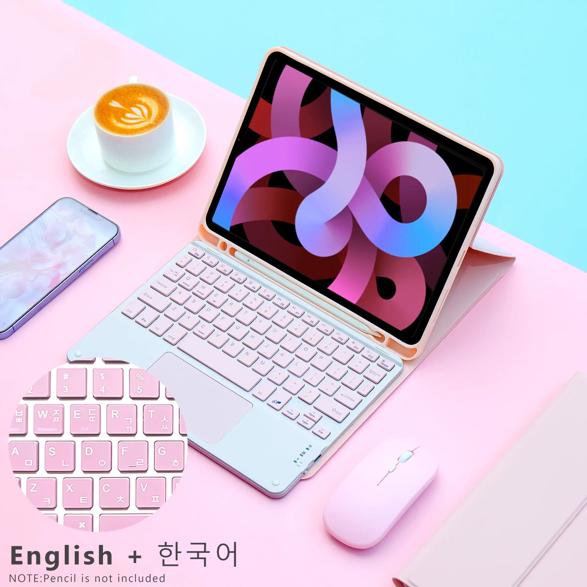 Clavier magique et souris sans fil avec étui pour iPad 9e génération, iPad 10,2" (7e et 8e génération), iPad Pro 11" M4, iPad Air M3 et iPad Air (10e, 5e et 4e génération) 10