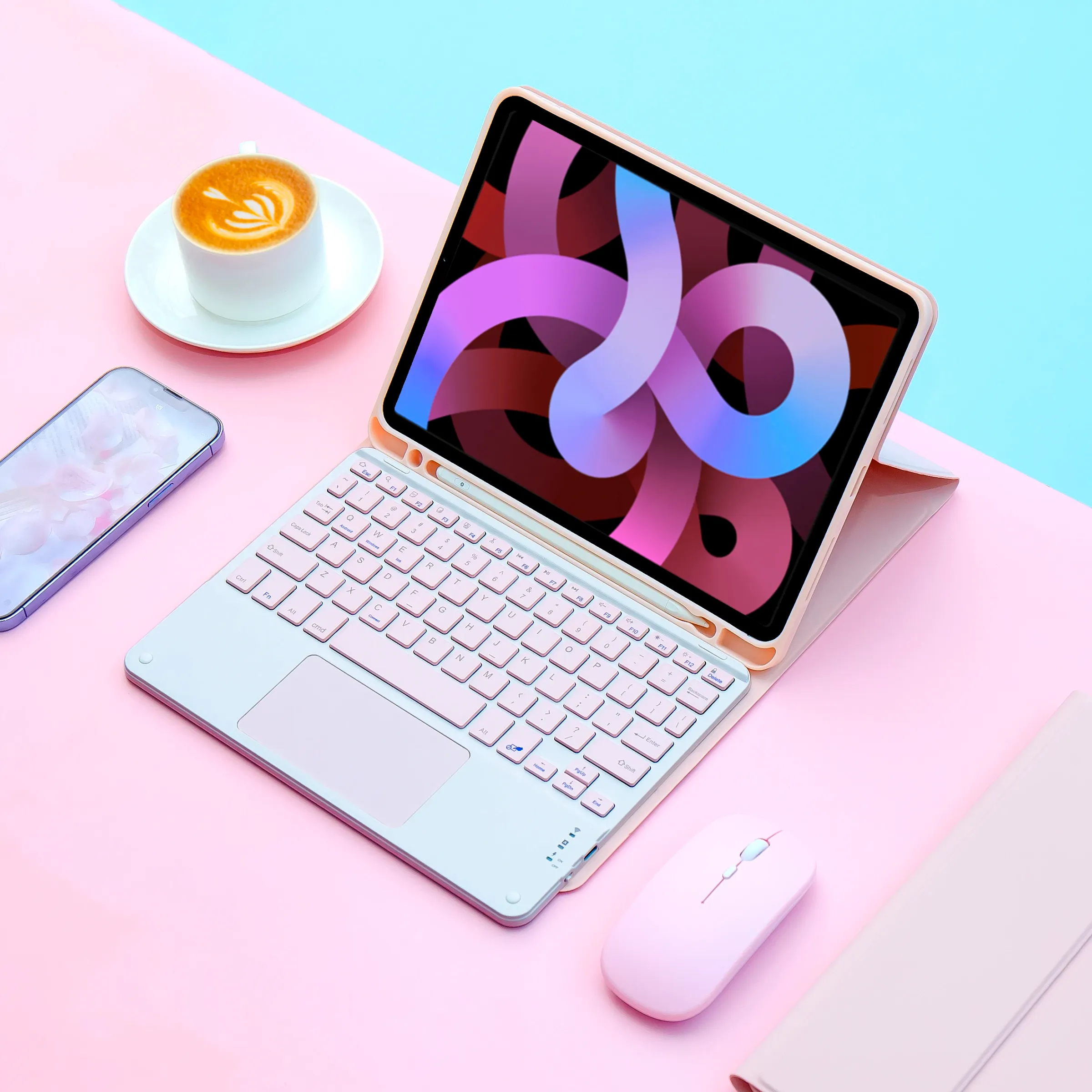 Clavier magique et souris sans fil avec étui pour iPad 9e génération, iPad 10,2" (7e et 8e génération), iPad Pro 11" M4, iPad Air M3 et iPad Air (10e, 5e et 4e génération) 7