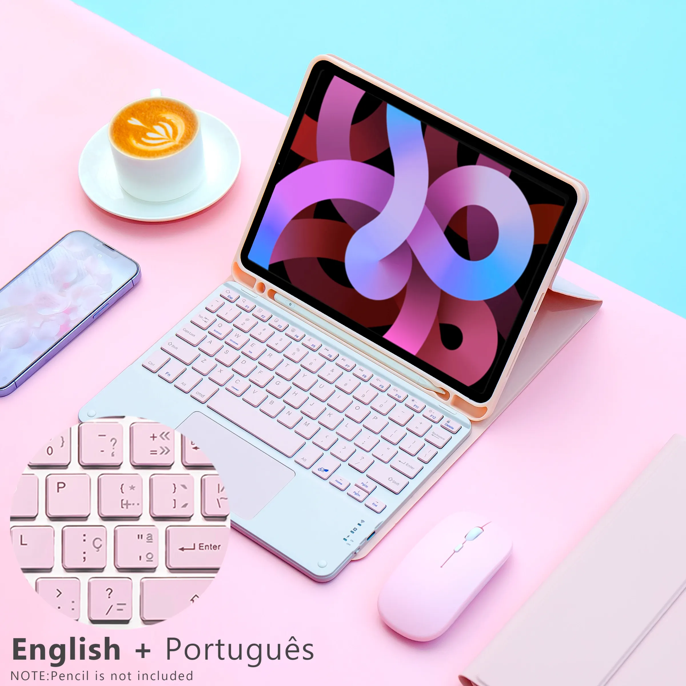 Clavier magique et souris sans fil avec étui pour iPad 9e génération, iPad 10,2" (7e et 8e génération), iPad Pro 11" M4, iPad Air M3 et iPad Air (10e, 5e et 4e génération) 9