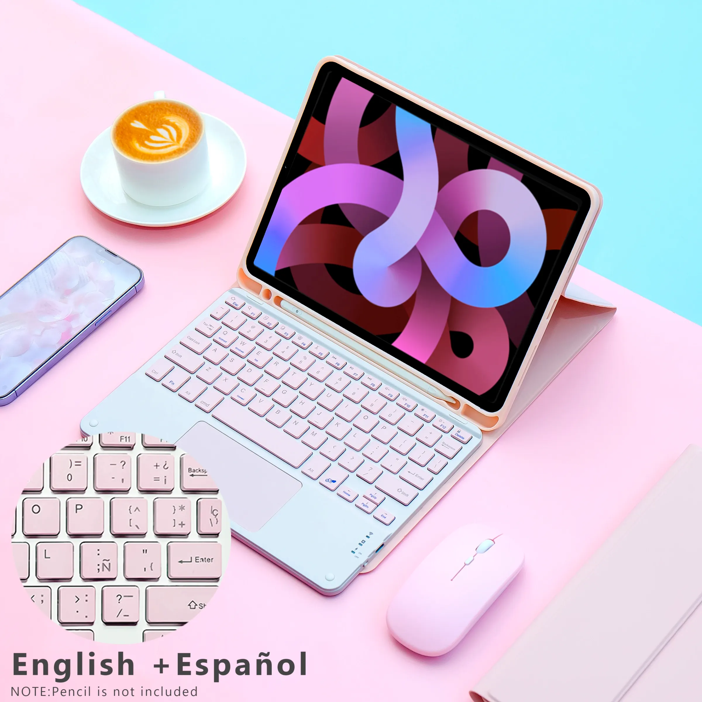 Clavier magique et souris sans fil avec étui pour iPad 9e génération, iPad 10,2" (7e et 8e génération), iPad Pro 11" M4, iPad Air M3 et iPad Air (10e, 5e et 4e génération) 11