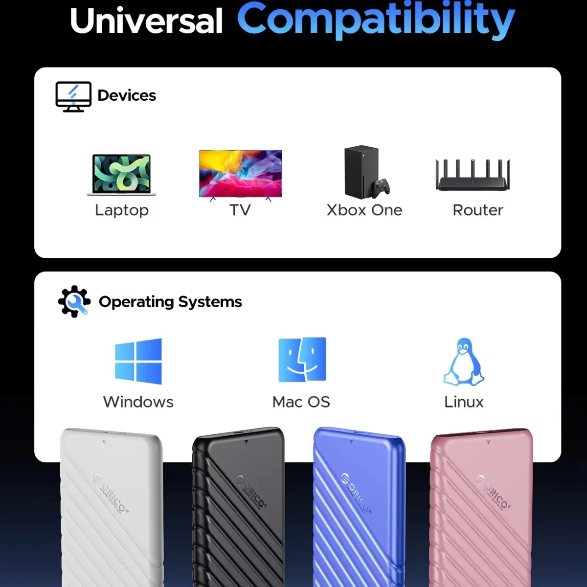 ORICO Boîtier de disque dur SATA vers USB 3.0, 2,5 pouces, USB-C, pour SSD 7-9,5 mm, compatible UASP 4