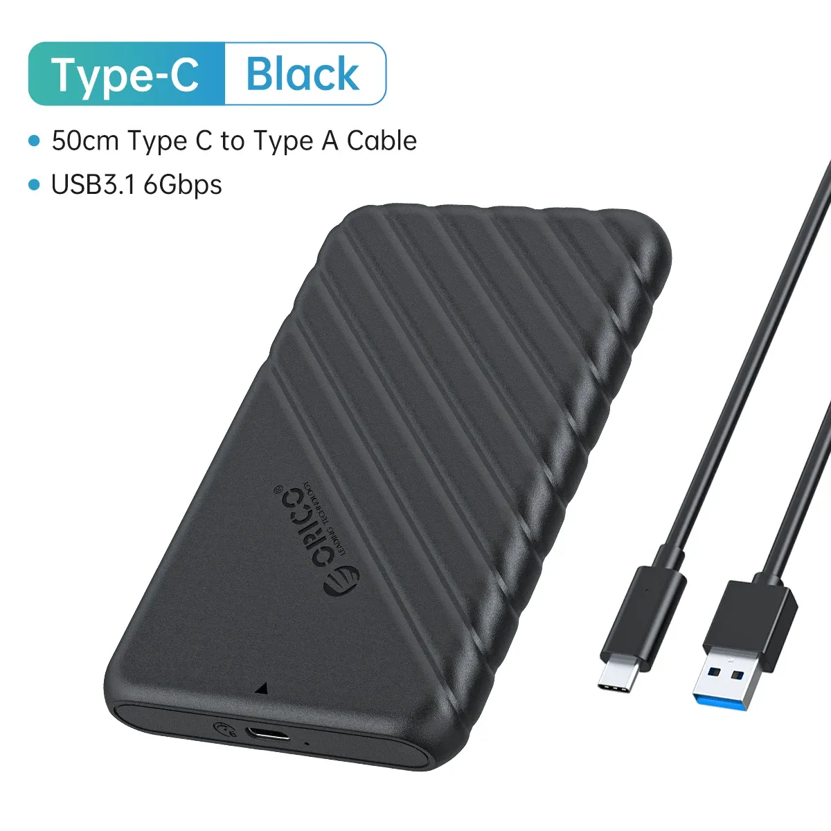 ORICO Boîtier de disque dur SATA vers USB 3.0, 2,5 pouces, USB-C, pour SSD 7-9,5 mm, compatible UASP 9