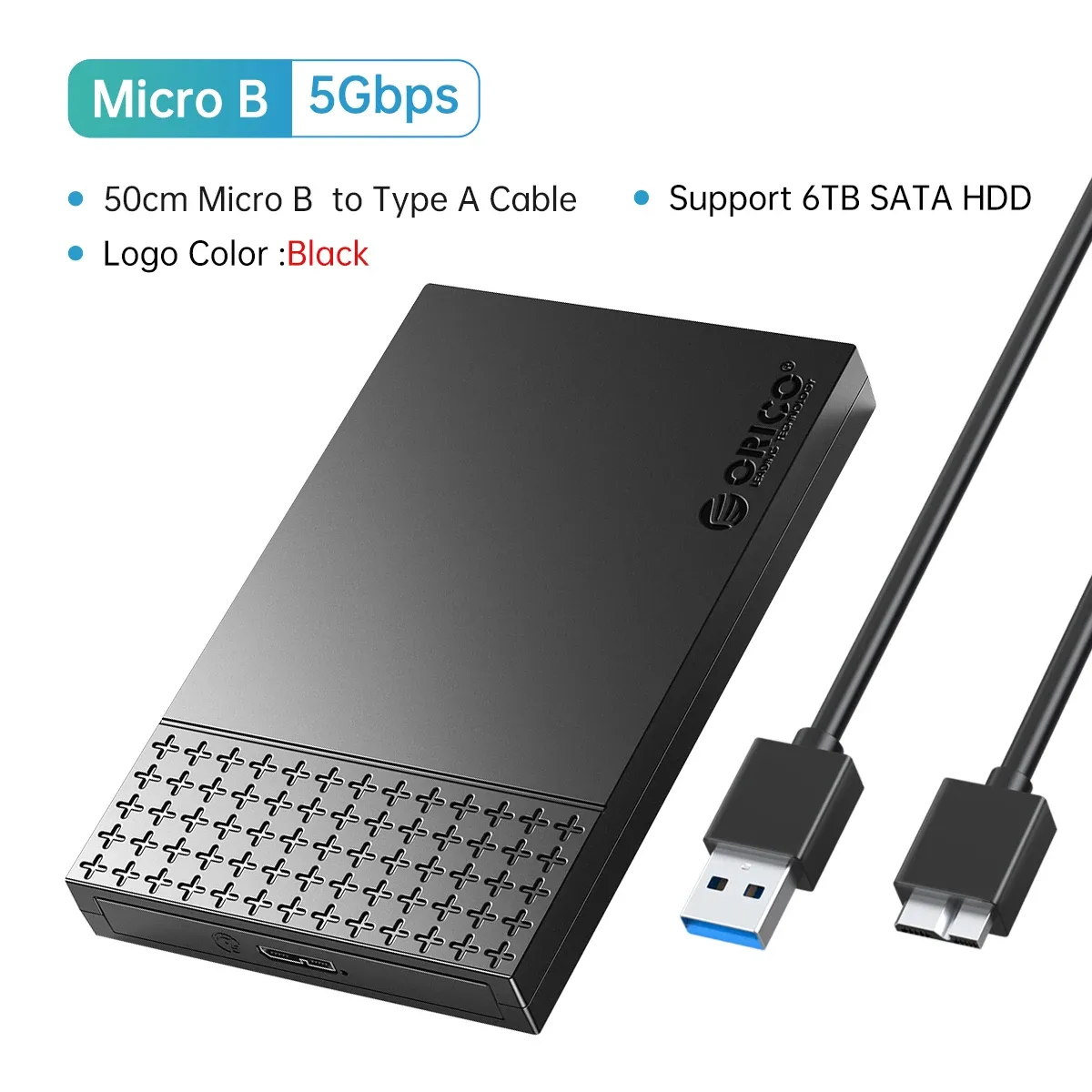 ORICO Boîtier de disque dur SATA vers USB 3.0, 2,5 pouces, USB-C, pour SSD 7-9,5 mm, compatible UASP 16