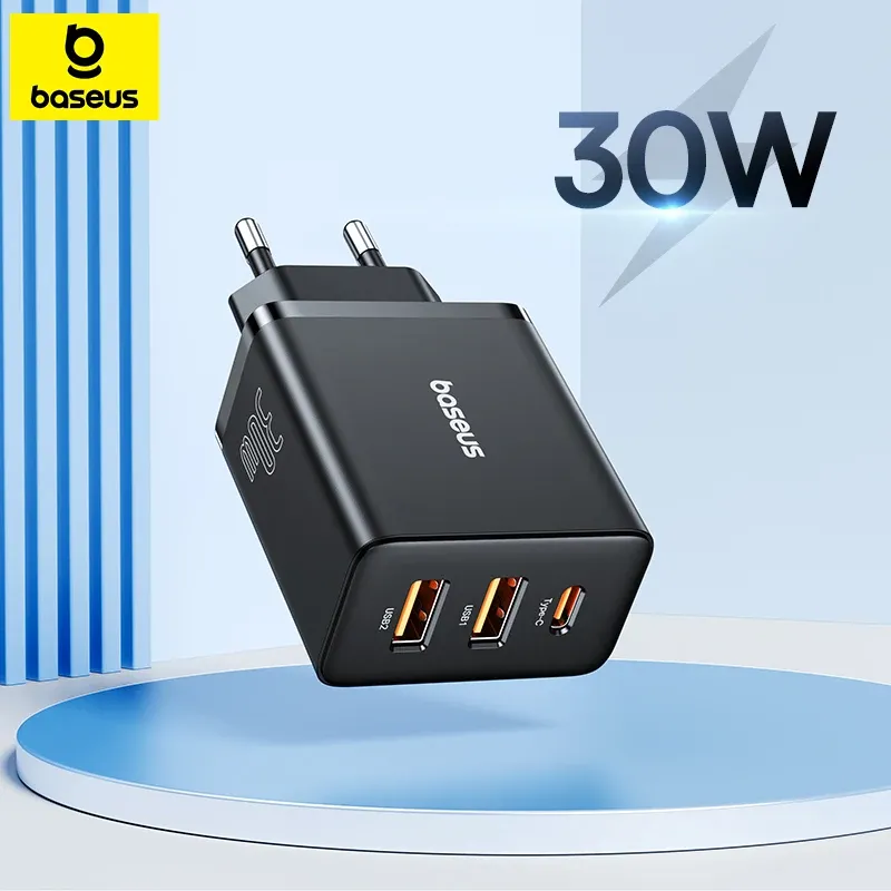 Chargeur Baseus 30 W 3 ports USB-C et USB, charge rapide PD 3.0 et QC 3.0