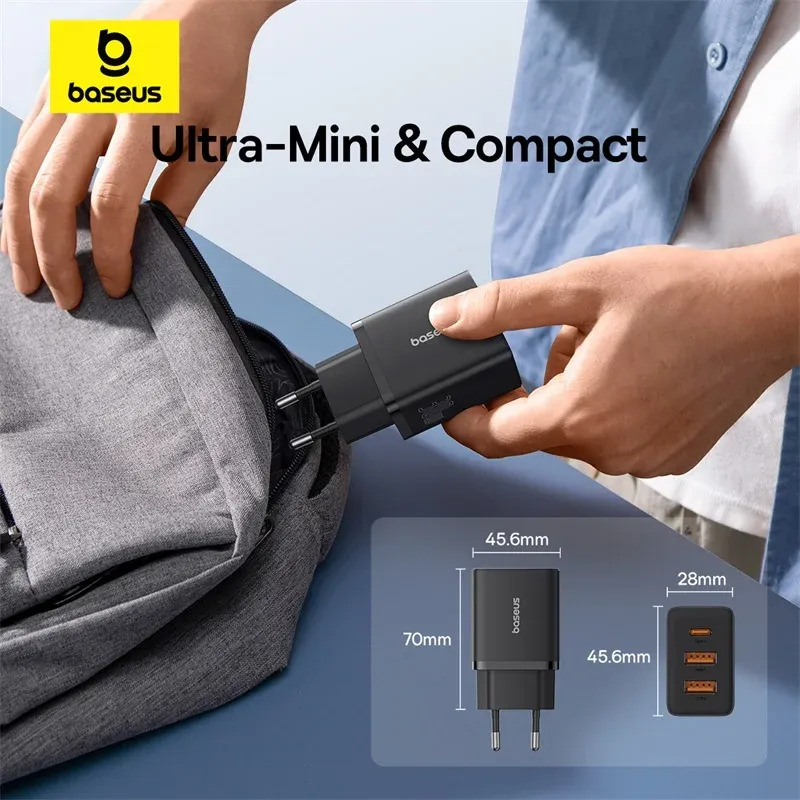 Chargeur Baseus 30 W 3 ports USB-C et USB, charge rapide PD 3.0 et QC 3.0 5