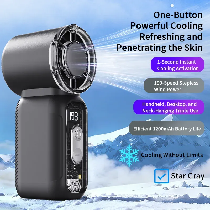 Ventilateur portable rechargeable ultra-compact à haute vitesse, avec affichage numérique et flux d'air puissant ultra-silencieux 9