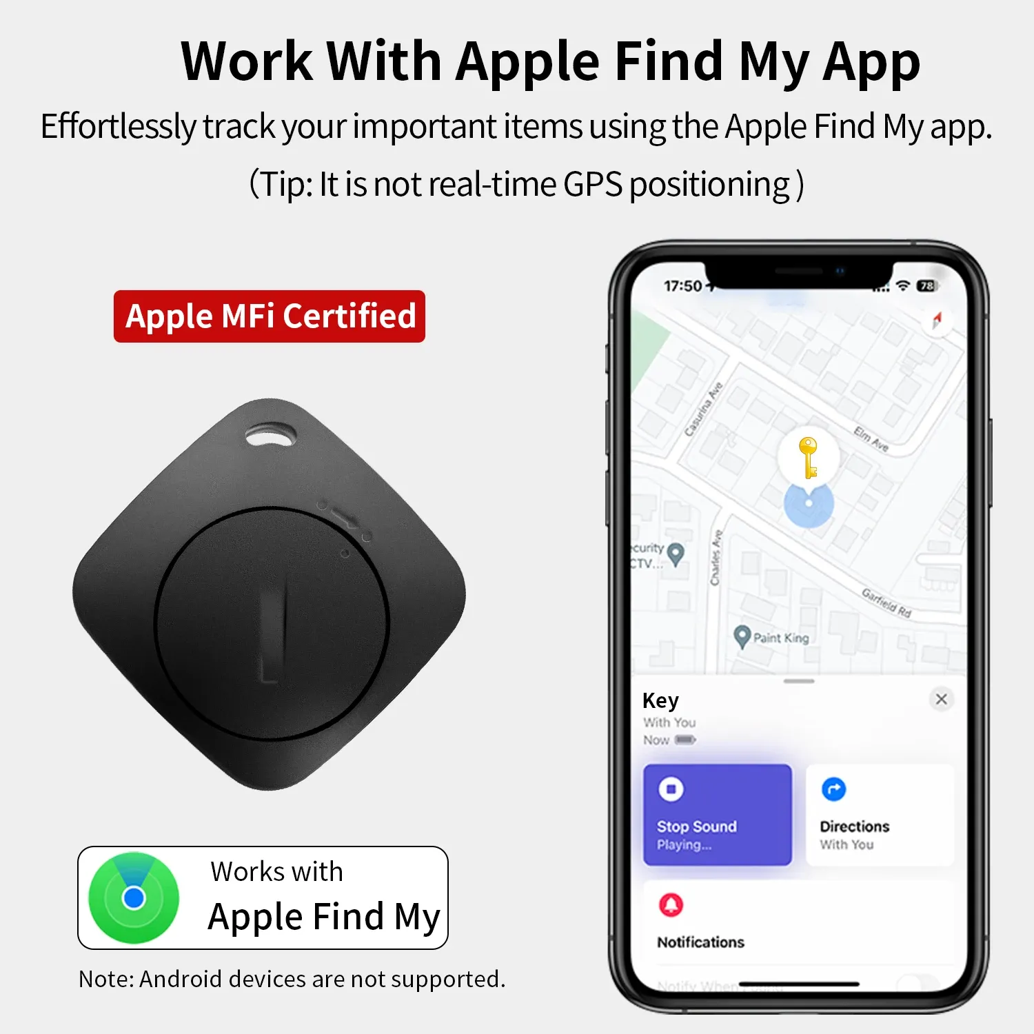 AIYATO Traqueur Bluetooth compatible avec l'application Localiser d'Apple, détecteur de clés pour clés, sacs, portefeuilles et bagages, compatible uniquement avec iOS 2