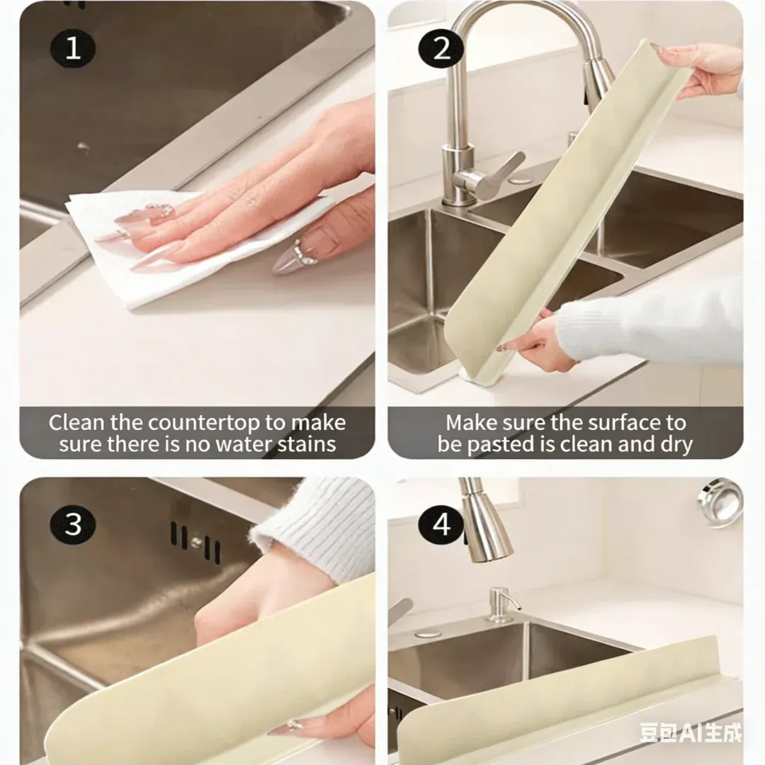 Barrière anti-éclaboussures en silicone pour évier avec ventouse, barrage antidérapant pour cuisine et vaisselle 5
