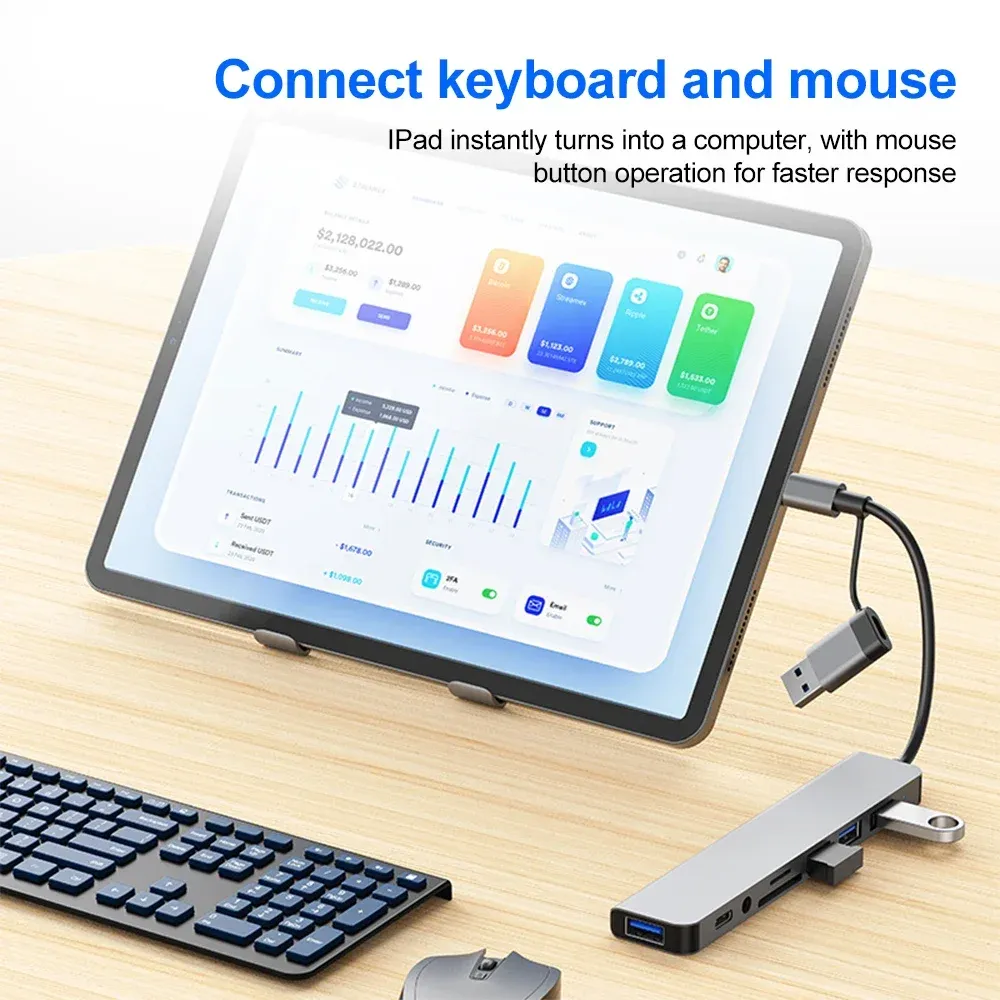 Hub USB 3.0 5 Gbit/s, station d'accueil USB-C, répartiteur haute vitesse, adaptateur multiport, lecteur de cartes SD/TF pour PC, ordinateurs portables et MacBook 4