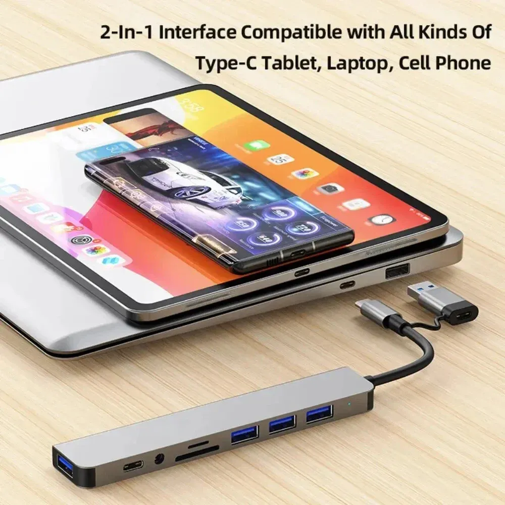 Hub USB 3.0 5 Gbit/s, station d'accueil USB-C, répartiteur haute vitesse, adaptateur multiport, lecteur de cartes SD/TF pour PC, ordinateurs portables et MacBook 5