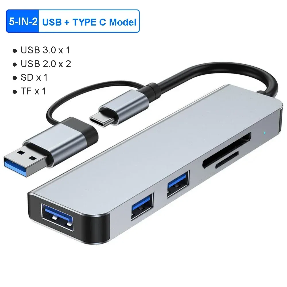 Hub USB 3.0 5 Gbit/s, station d'accueil USB-C, répartiteur haute vitesse, adaptateur multiport, lecteur de cartes SD/TF pour PC, ordinateurs portables et MacBook 7