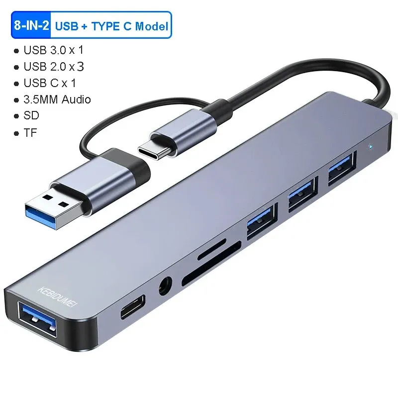 Hub USB 3.0 5 Gbit/s, station d'accueil USB-C, répartiteur haute vitesse, adaptateur multiport, lecteur de cartes SD/TF pour PC, ordinateurs portables et MacBook 9