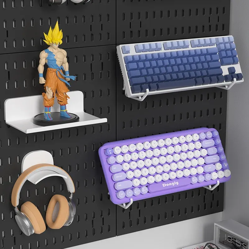 Panneau perforé sans perçage pour salle de jeu, organisateur mural pour manettes, support casque et clavier, rangement multifonction 4