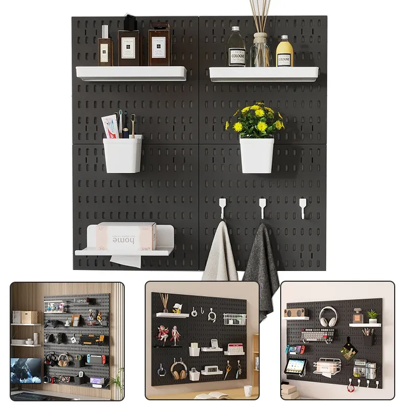 Panneau perforé sans perçage pour salle de jeu, organisateur mural pour manettes, support casque et clavier, rangement multifonction 6