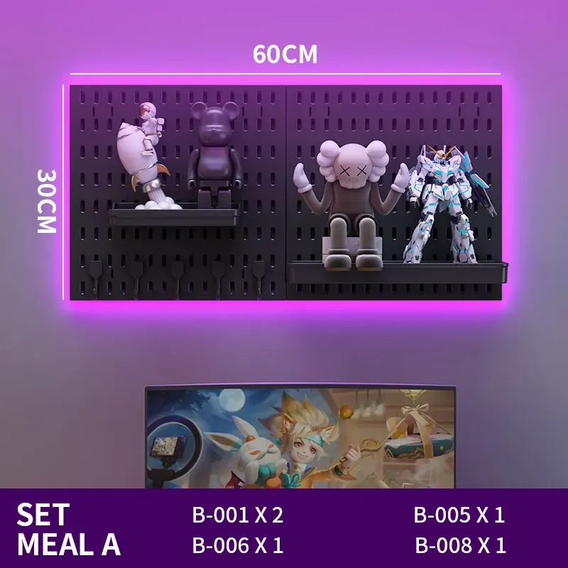 Panneau perforé sans perçage pour salle de jeu, organisateur mural pour manettes, support casque et clavier, rangement multifonction 24