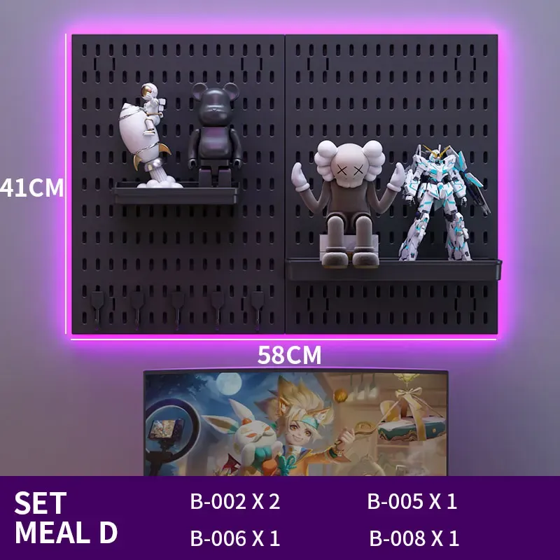 Panneau perforé sans perçage pour salle de jeu, organisateur mural pour manettes, support casque et clavier, rangement multifonction 27