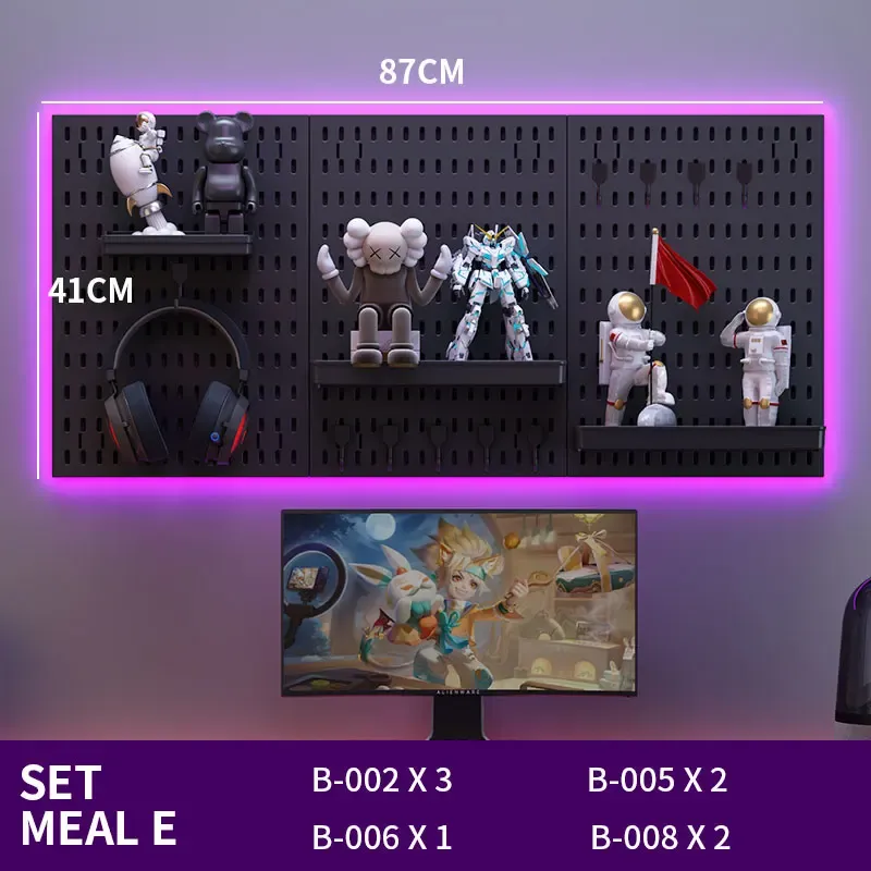 Panneau perforé sans perçage pour salle de jeu, organisateur mural pour manettes, support casque et clavier, rangement multifonction 54