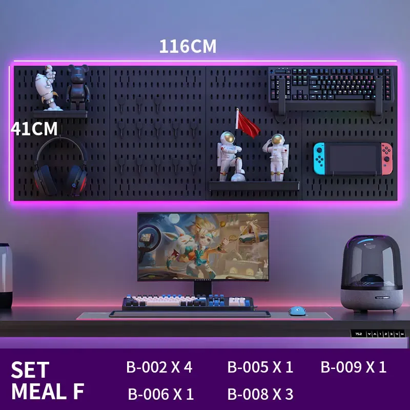 Panneau perforé sans perçage pour salle de jeu, organisateur mural pour manettes, support casque et clavier, rangement multifonction 53