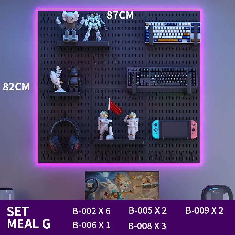 Panneau perforé sans perçage pour salle de jeu, organisateur mural pour manettes, support casque et clavier, rangement multifonction 56