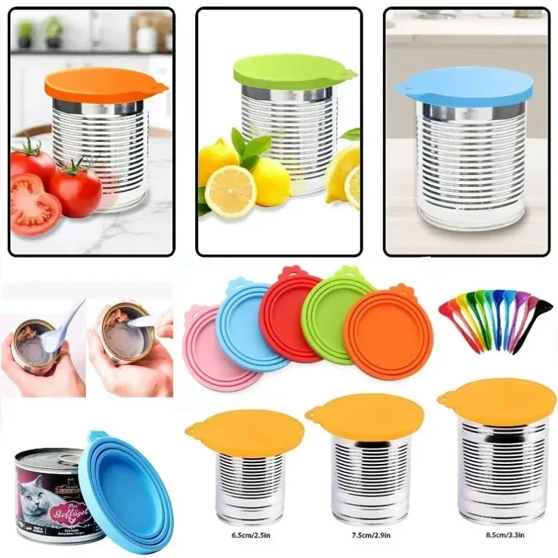 Couvercle hermétique réutilisable en silicone avec cuillère pour boîte de nourriture pour chats et chiens 6