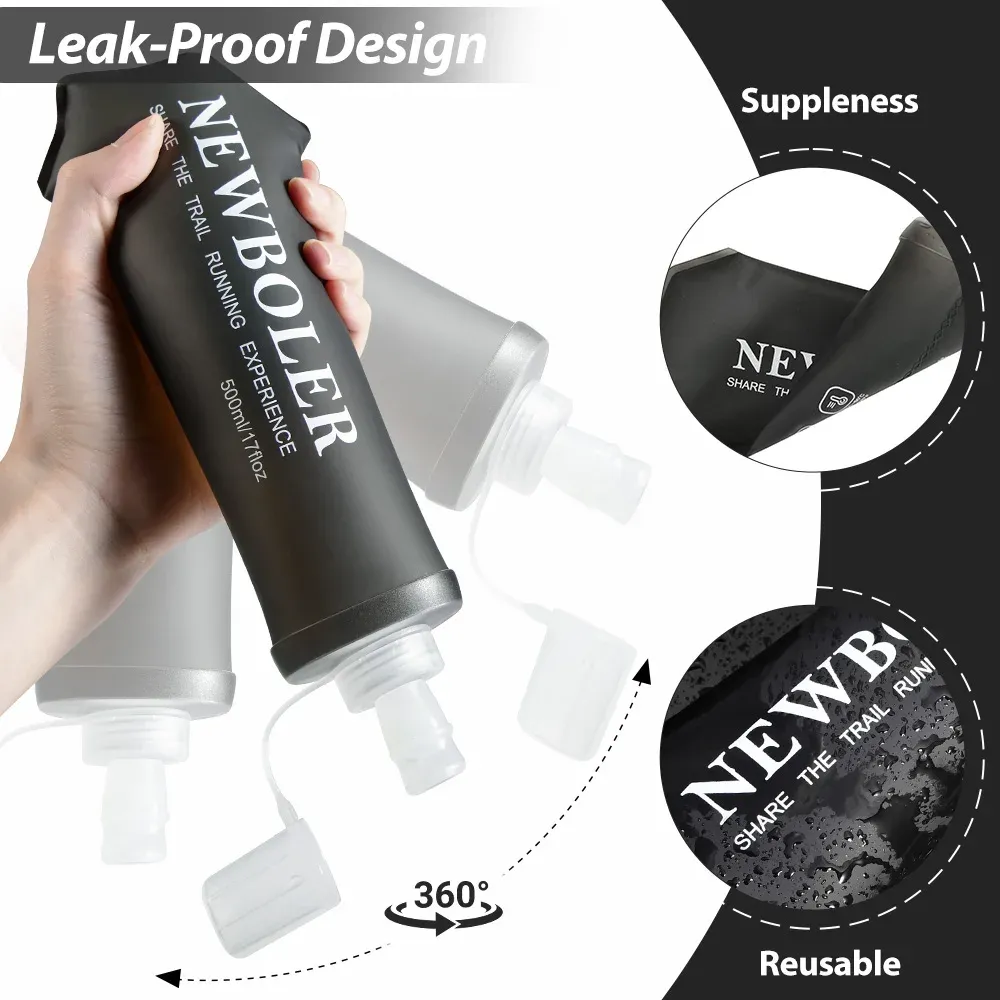 Bouteille d'eau pliable de sport en TPU 150/250/500 ml, portable, pour la course, la randonnée, le vélo et le fitness 3