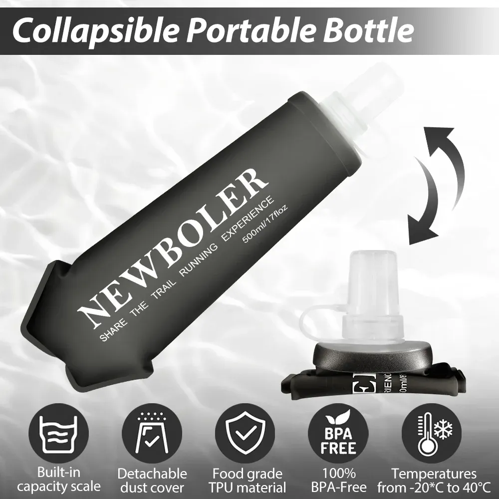 Bouteille d'eau pliable de sport en TPU 150/250/500 ml, portable, pour la course, la randonnée, le vélo et le fitness 5