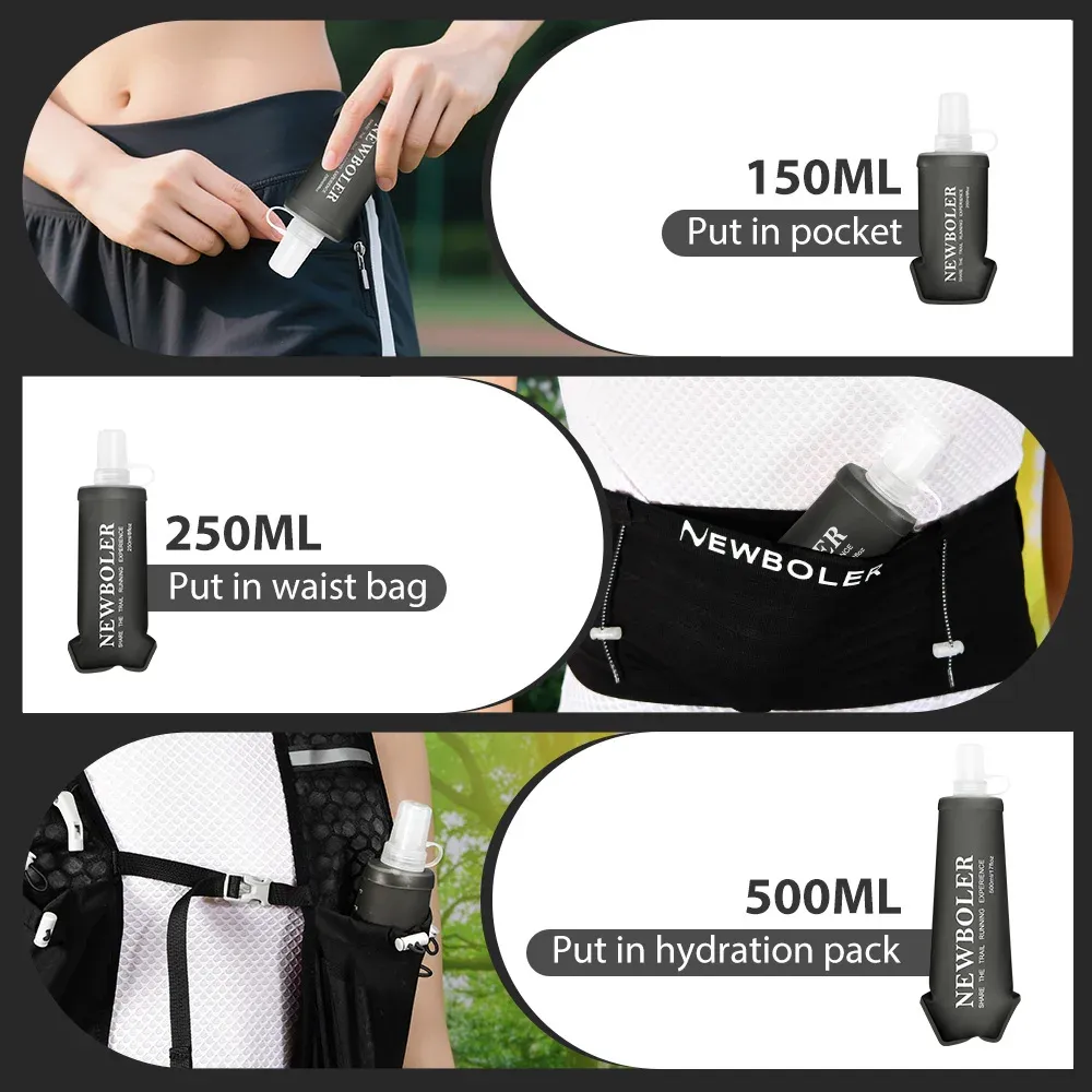 Gourde souple pliable de sport, pliage
