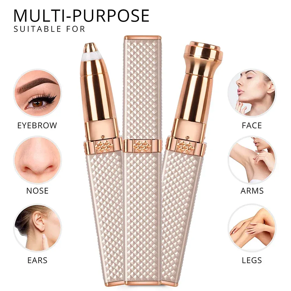 Rasoir 2 en 1 rechargeable à lumière LED pour sourcils et visage, épilation indolore des duvets, poils du visage, sourcils et lèvres – 1 pièce 2