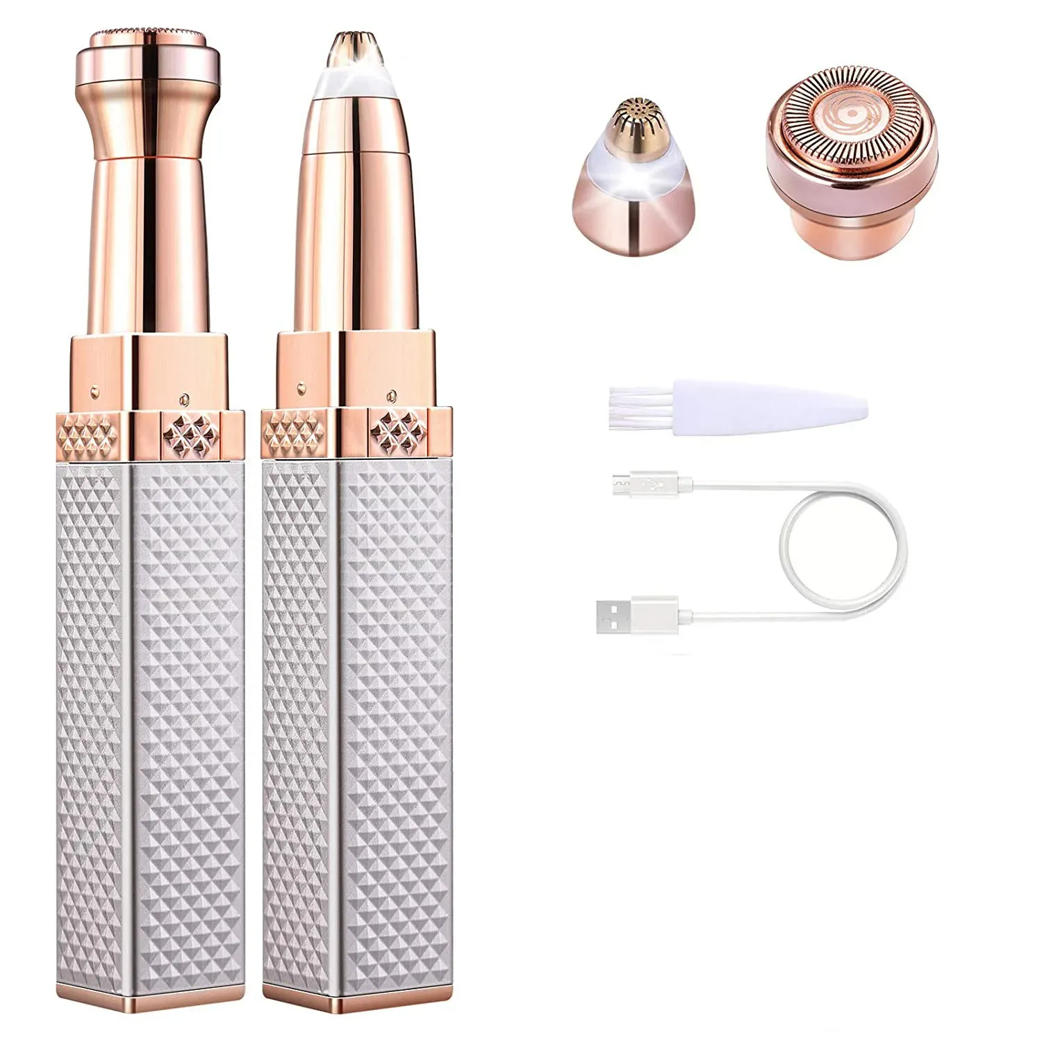 Rasoir 2 en 1 rechargeable à lumière LED pour sourcils et visage, épilation indolore des duvets, poils du visage, sourcils et lèvres – 1 pièce 4