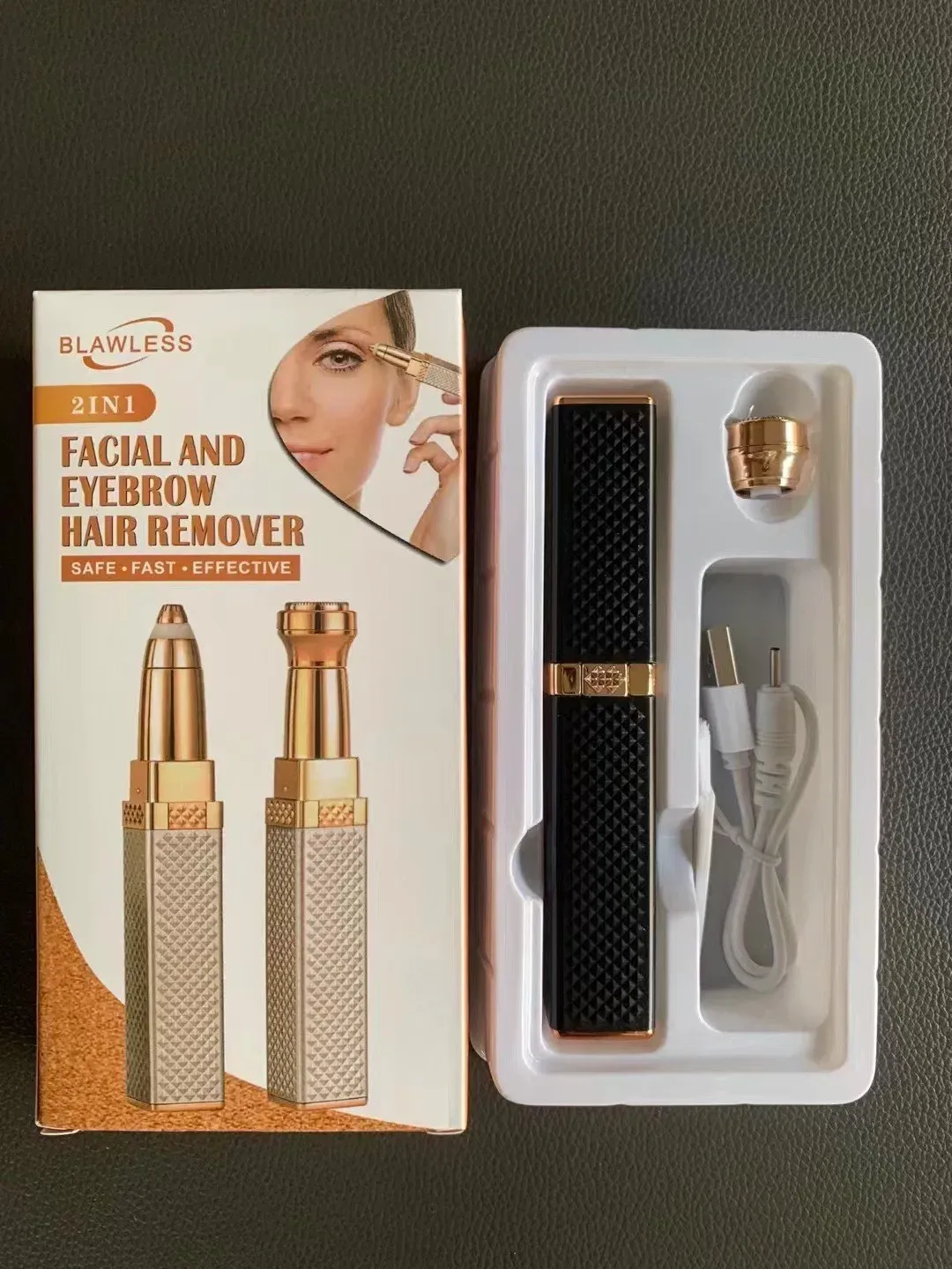 Rasoir 2 en 1 rechargeable à lumière LED pour sourcils et visage, épilation indolore des duvets, poils du visage, sourcils et lèvres – 1 pièce 10