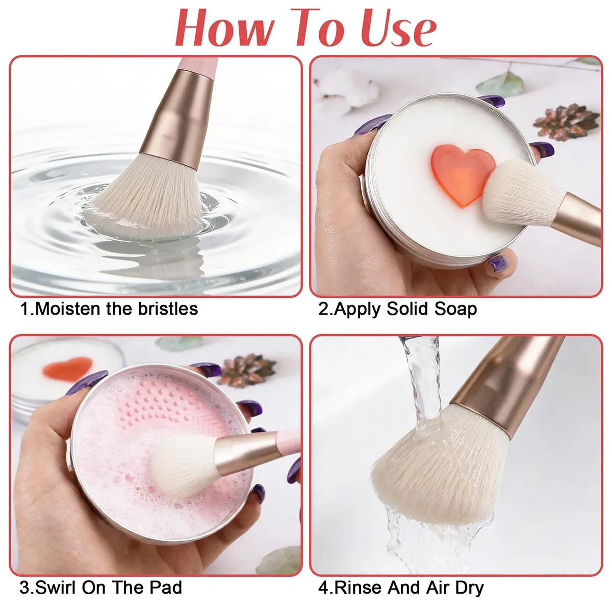 Savon nettoyant pour pinceaux de maquillage avec tapis en silicone, nettoyage en profondeur, efficace sur le maquillage waterproof, pour pinceaux et éponges synthétiques et naturels 5